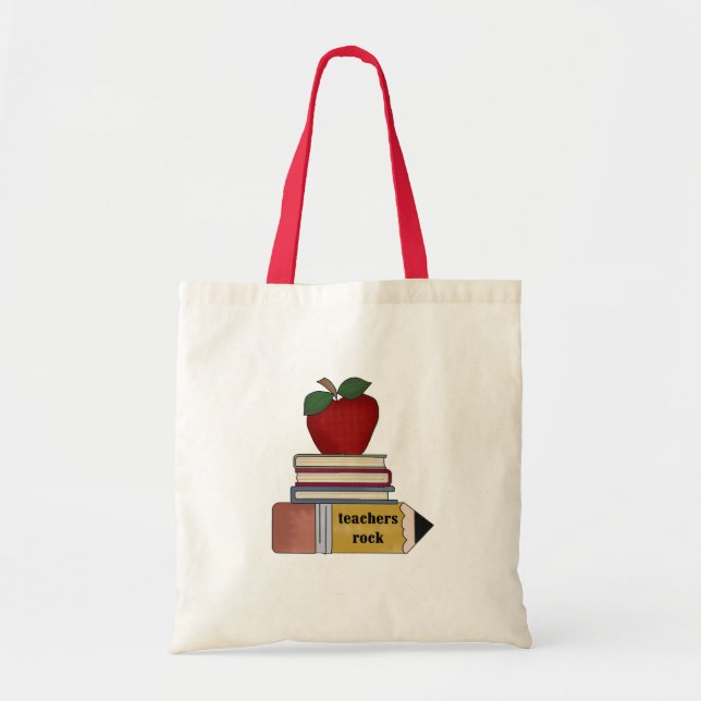 Bolsa Tote Apple, livros, rocha dos professores do lápis (Frente)