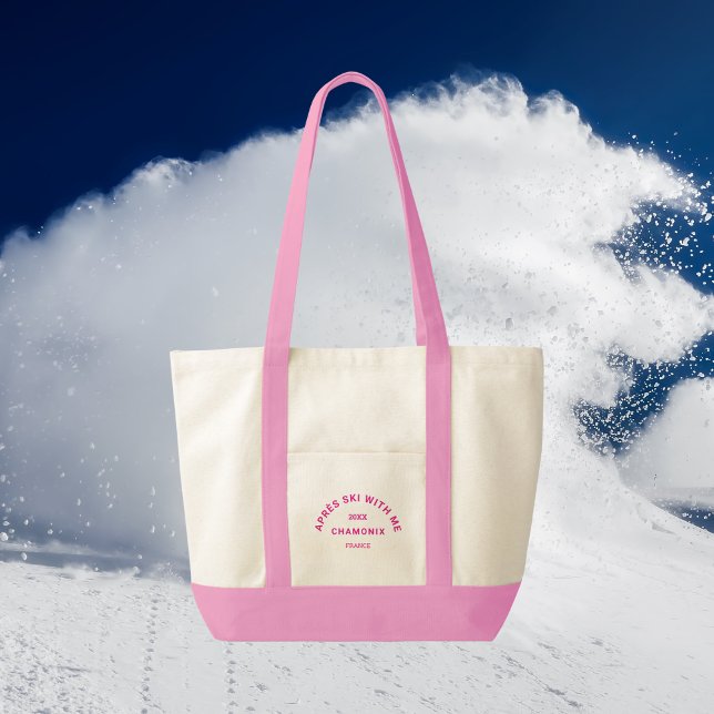 Bolsa Tote Après Ski Comigo, Quente Pink Ski Crest (Criador carregado)