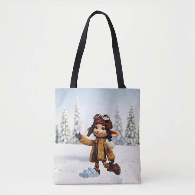 Bolsa Tote Aproveitando um Dia de Neve (Frente)