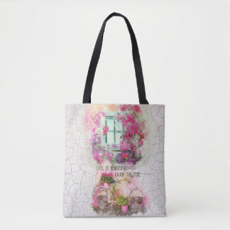 Bolsa Tote Aproveite o passeio | Bicicleta De Aquarela Com Fl