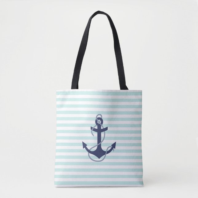 Bolsa Tote Aqua & âncora náuticos dos azuis marinhos das (Frente)