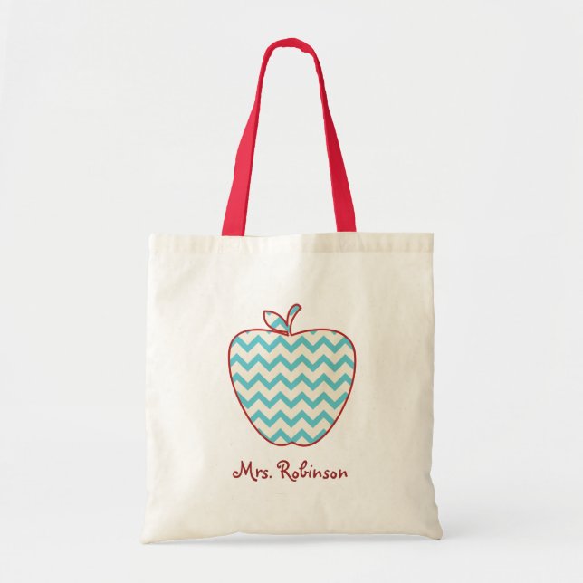 Bolsa Tote Aqua Chevron Apple Teacher Bag (Frente)