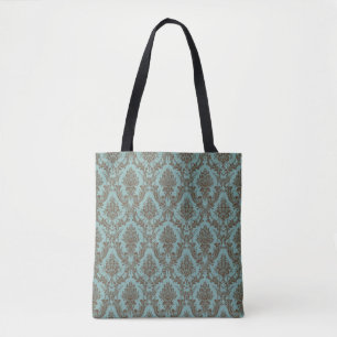 Bolsa Tote Aqua Chocolate Damask