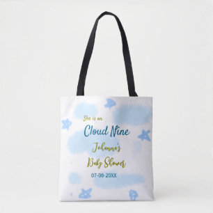 Bolsa Tote Aqua dourado ela está no nono céu chá de bebê nuve