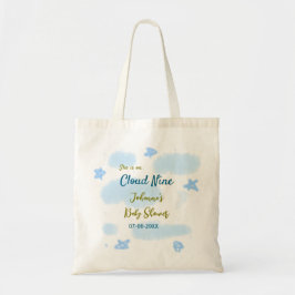 Bolsa Tote Aqua dourado ela está no nono céu chá de bebê nuve