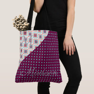 Bolsa Tote Aqua Purple Aztec Dots Trendy Girly Name Monograma
