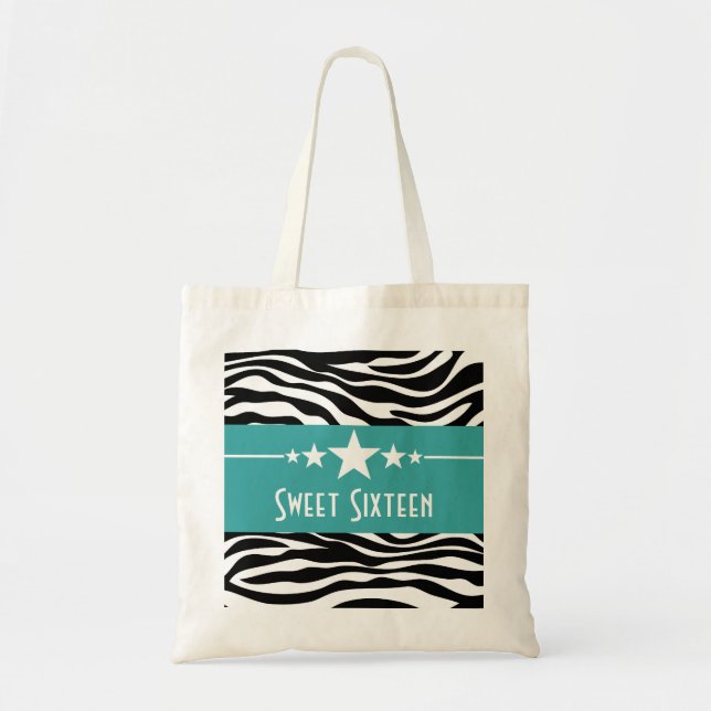 Bolsa Tote Aqua Stars Zebra Print Sweet 16 Bag (Frente)