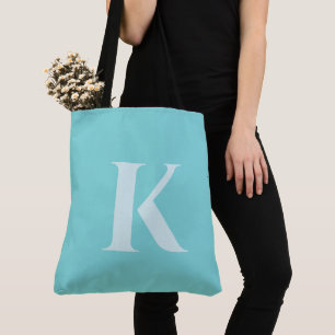 Bolsa Tote Aqua Teal Personalizado Moderno Monograma Verão