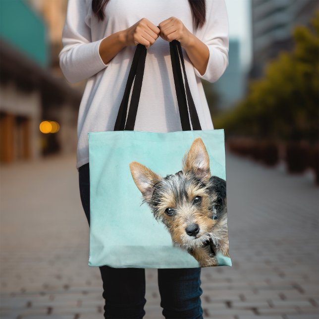 Bolsa Tote Aqua Watercolor com Pet Photo (Criador carregado)
