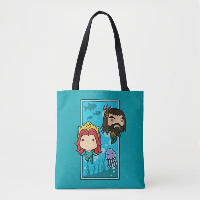 Bolsa Tote Aquaman | Chibi Mera & Aquaman Subsea Graphic (Frente)