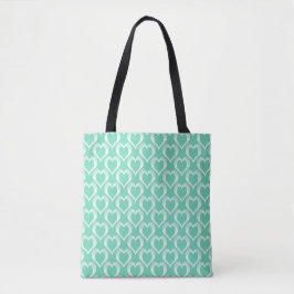 Bolsa Tote Aquamarine White Hearts Pattern