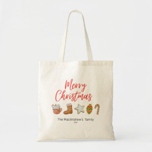 Bolsa Tote Aquarela Biscoito de Natal bebe canas doces