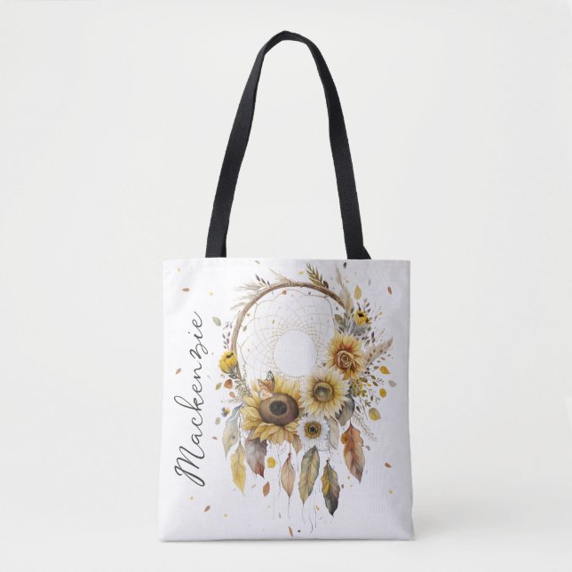 Bolsa Tote Aquarela Boho Dreamcatcher (Frente)