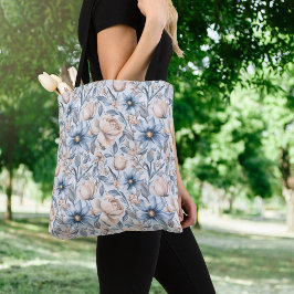 Bolsa Tote Aquarela Botânica Azul e Rosado