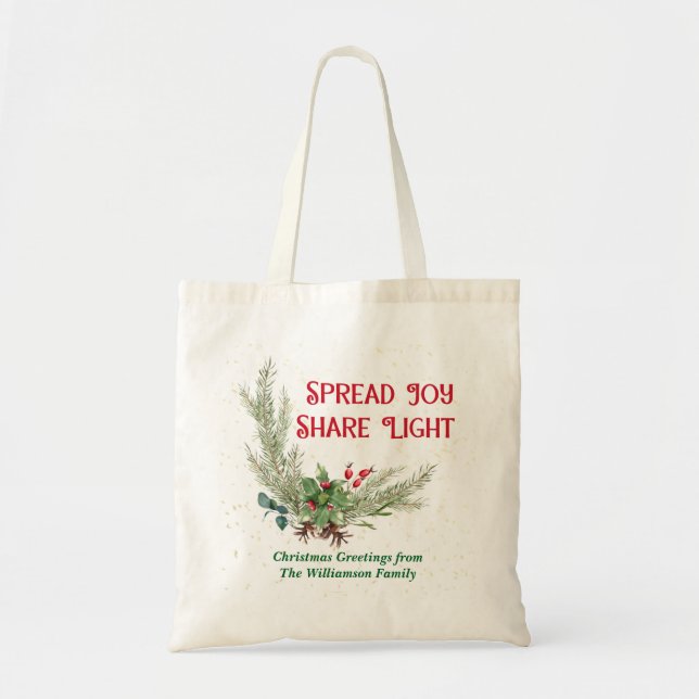 Bolsa Tote Aquarela Buquê de Folhas de Azevinho Natal (Frente)