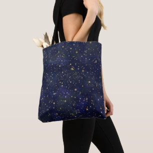 Bolsa Tote Aquarela Caprichosa de Estrelas Celestiais Azul e 