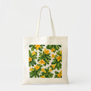 Bolsa Tote Aquarela de Abobrinha Fresca e Flor de Abobora