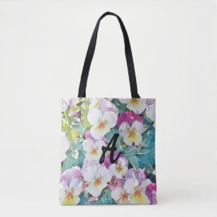 Bolsa Tote Aquarela de cor rosa, amarela, branca e pincéis Mo