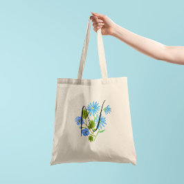 Bolsa Tote Aquarela de flor azul com a sua inicial de 1 lado