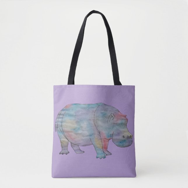 Bolsa Tote Aquarela de hipopótamo (Frente)