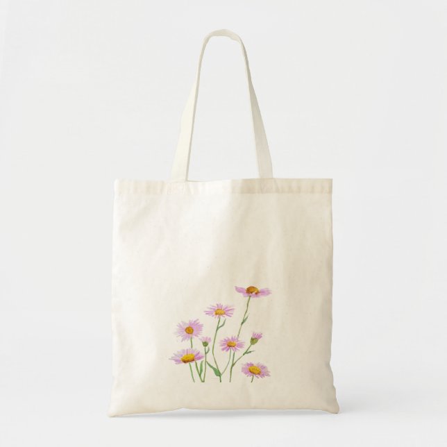 Bolsa Tote aquarela de margarida roxa (Frente)