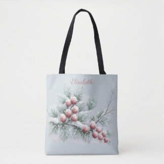 Bolsa Tote Aquarela de Natal Personalizada com Folhas de Azev