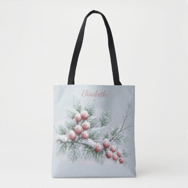 Bolsa Tote Aquarela de Natal Personalizada com Folhas de Azev (Frente)