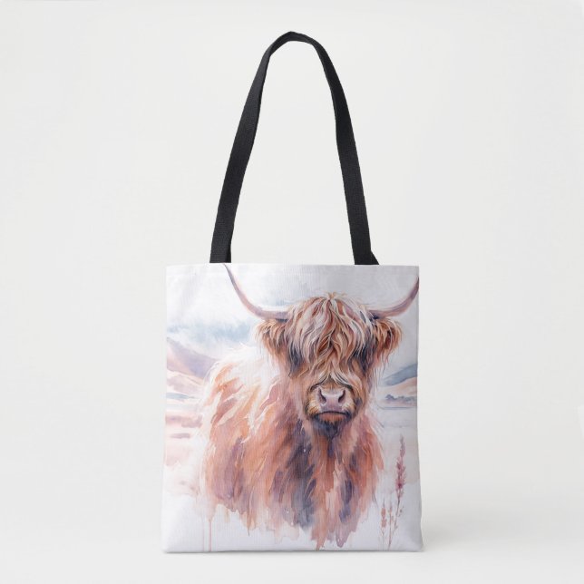 Bolsa Tote Aquarela de Paisagem de Vaca Superior (Frente)