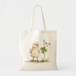 Bolsa Tote Aquarela de Pintinho com Trevo de Quatro Folhas