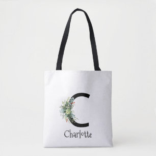 Bolsa Tote Aquarela elegante carta flor branca