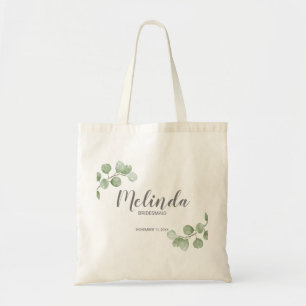 Bolsa Tote Aquarela Eucalipto Nome Personalizado de Dama de H