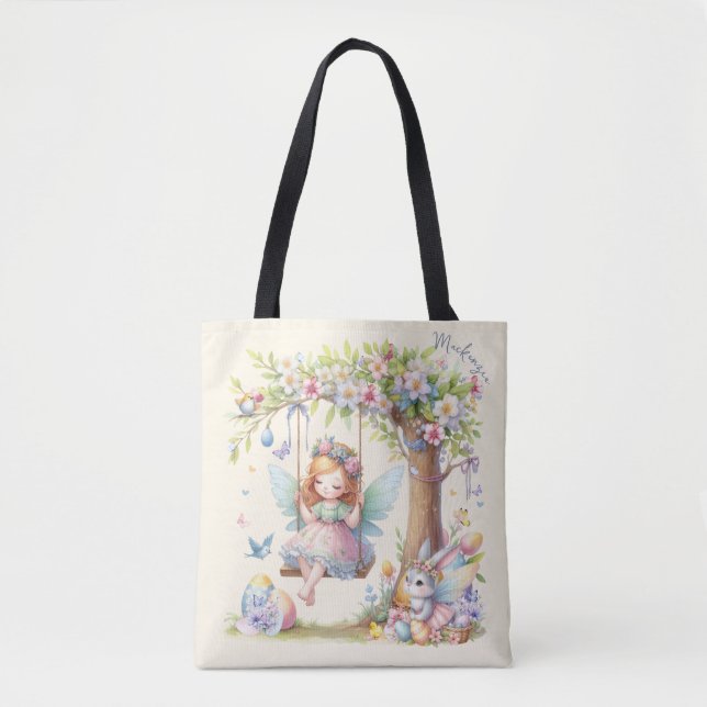Bolsa Tote Aquarela Fada da Primavera de Páscoa (Frente)
