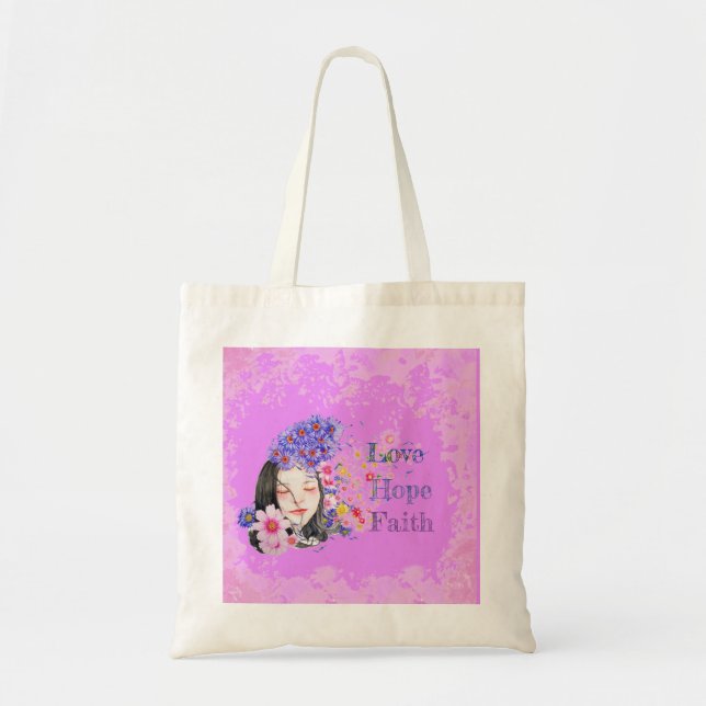 Bolsa Tote aquarela fé esperança amor (Frente)