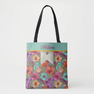Bolsa Tote Aquarela Floral Laranja Água Rosa Creme Botânica