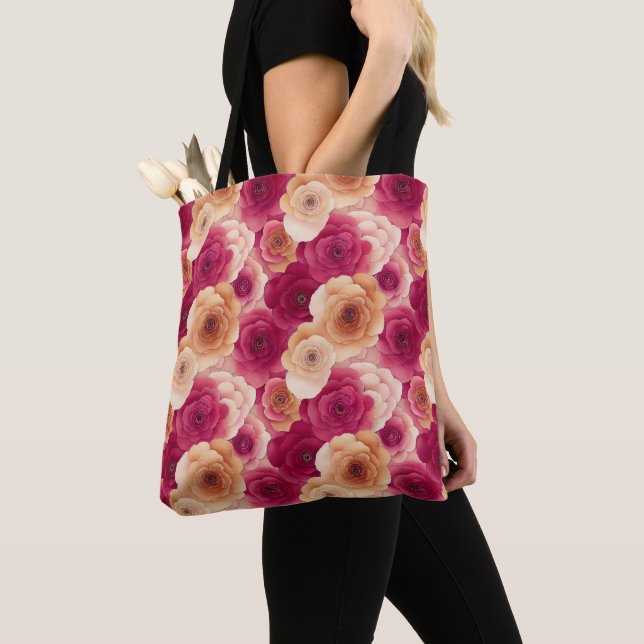 Bolsa Tote Aquarela Flores de Primavera Rosa Pintadas Vibrant (Close Up)