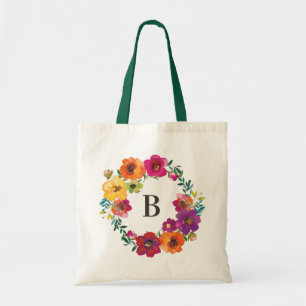 Bolsa Tote Aquarela Flores Florais Monograma
