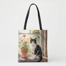 Aquarela Gato e Flores no Parapeito da Janela