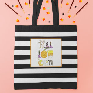 Bolsa Tote Aquarela Halloween Preta e Branca