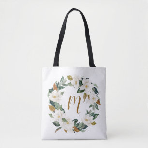 Bolsa Tote Aquarela Magnolia Wreath Monograma