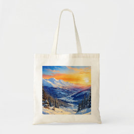 Bolsa Tote aquarela manhã de inverno, nascer do sol, céu azul