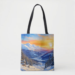Bolsa Tote aquarela manhã de inverno, nascer do sol, céu azul