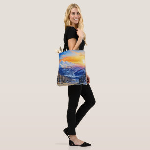 Bolsa Tote aquarela manhã de inverno, nascer do sol, céu azul
