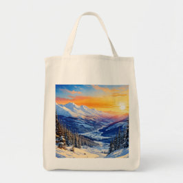 Bolsa Tote aquarela manhã de inverno, nascer do sol, Grocery