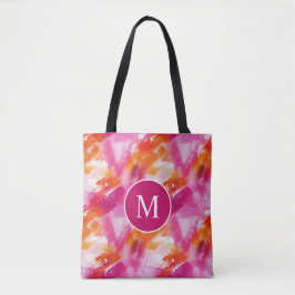 Bolsa Tote Aquarela Monograma Laranja Rosa Abstrato