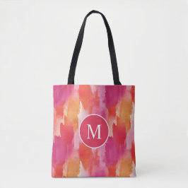 Bolsa Tote Aquarela Monograma Rosa Laranja Abstrato