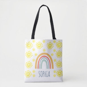 Bolsa Tote Aquarela Personalizada Caprichosa Boho Arco-íris e