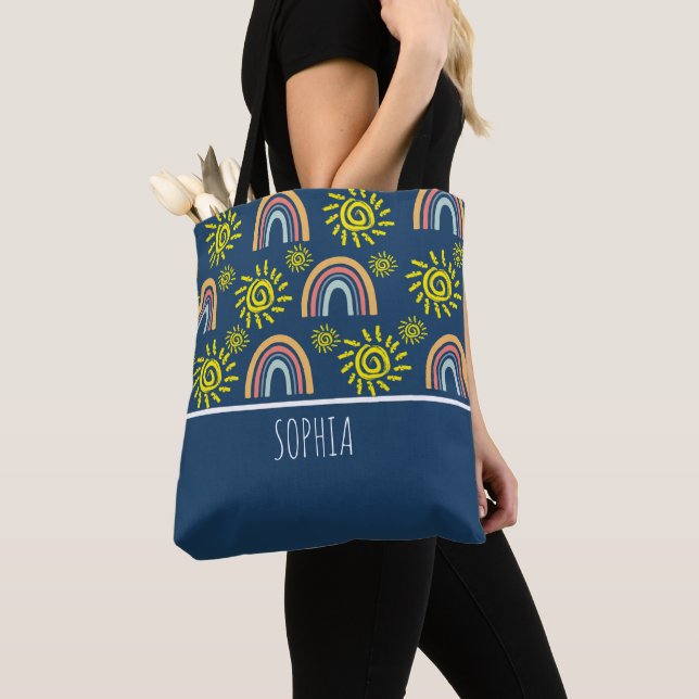 Bolsa Tote Aquarela Personalizada Caprichosa Boho Arco-íris e (Close Up)