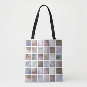 Bolsa Tote Aquarela. Quadrados de bege e cinza.