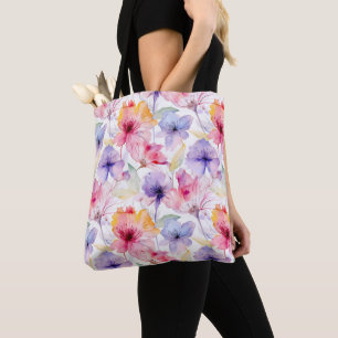 Bolsa Tote Aquarela Rosa Lavanda Pastel Floral Primavera