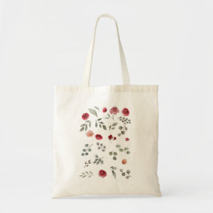 Bolsa Tote Aquarela Rosas de Aquarela Folhas Verdes Folhas
